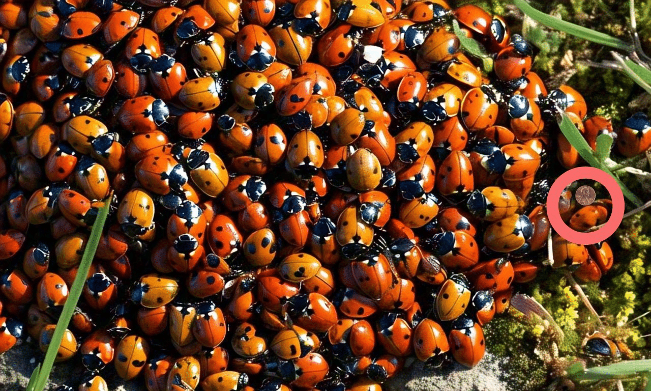 Find the coin brain teaser challenge: spot the hidden coin among the ladybirds in under 7 seconds to showcase your genius IQ!